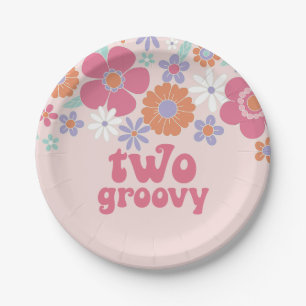 Retro Two Groovy Pink Floral Paper Plates