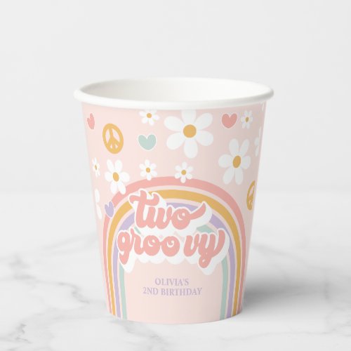 Retro Two Groovy Rainbow 2ND  Birthday Paper Cups