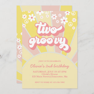 Retro Two Groovy Sunshine daisy boho floral Invita Invitation