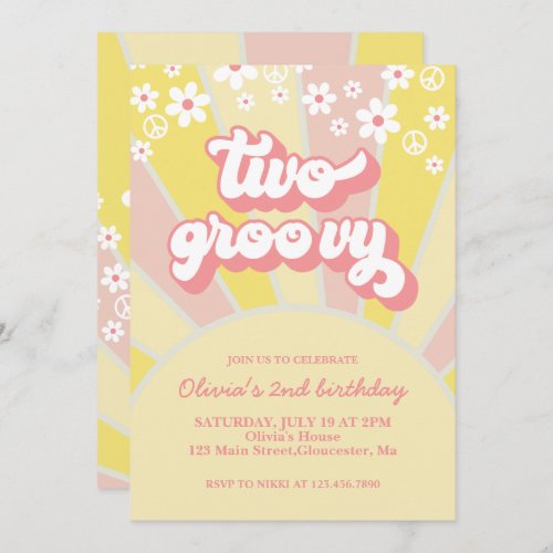 Retro Two Groovy Sunshine daisy boho floral Invita Invitation