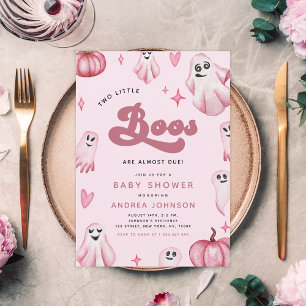 Retro Two Little Boos Ghost Girl Twins Baby Shower Invitation