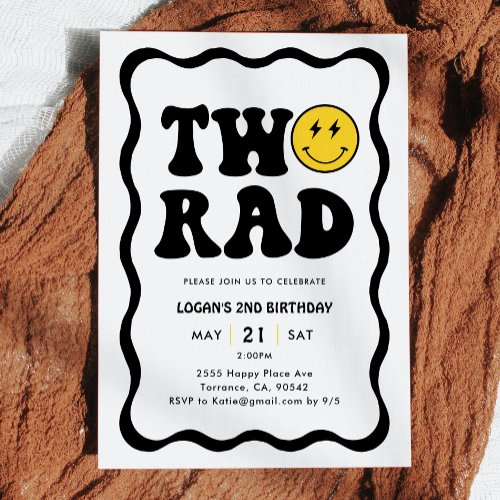 Retro Two Rad Boy 2nd Birthday Party Invitation
