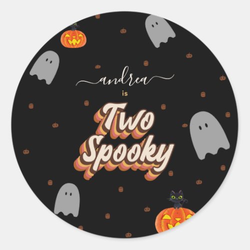 Retro Two Spooky 2nd Halloween Birthday Party  Classic Round Sticker