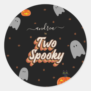 Retro Two Spooky 2nd Halloween Birthday Party Classic Round Sticker