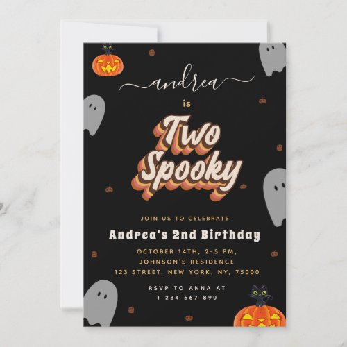 Retro Two Spooky 2nd Halloween Birthday Party Invitation