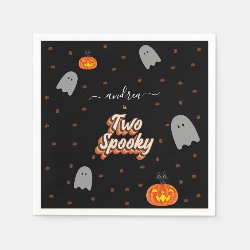 Retro Two Spooky 2nd Halloween Birthday Party Napkins