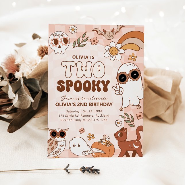 Retro Two Spooky Halloween Birthday Invitation (Creator Uploaded)