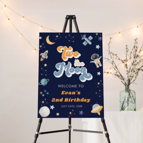 Retro Two the Moon Space Birthday Welcome  Foam Board