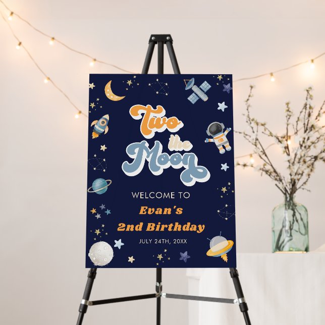 Retro Two the Moon Space Birthday Welcome  Foam Board (In Situ (Stand))