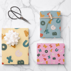 Retro Two Tone Playful Alphabet  Wrapping Paper Sheets