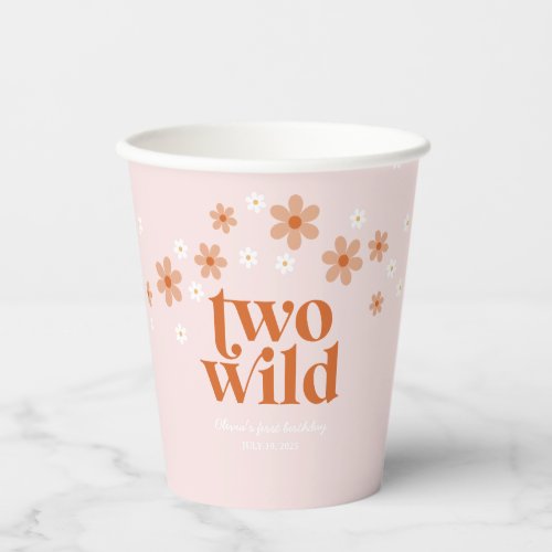 Retro two wild daisy boho second birthday paper cups