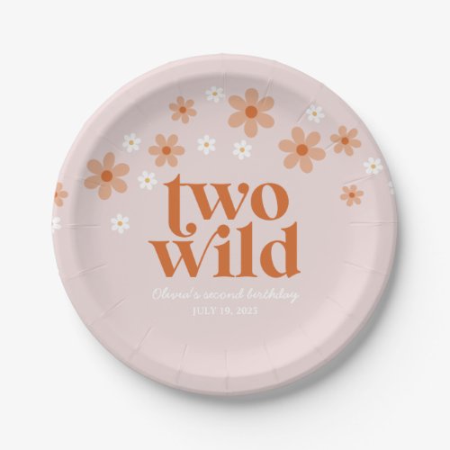 Retro Two Wild daisy boho Second birthday Paper Plates