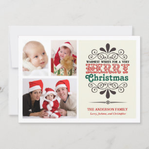 Retro Type Christmas Tri-Photo Flat Card