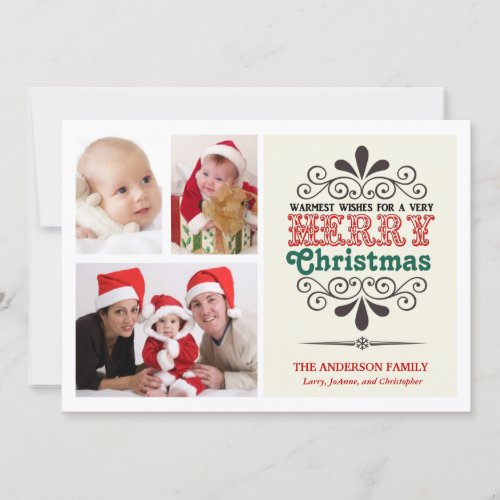 Retro Type Christmas Tri_Photo Flat Card