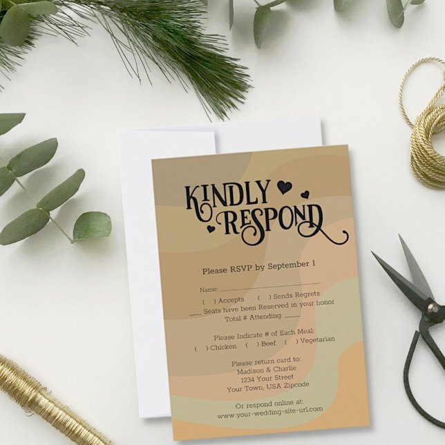 Retro Type Earthtone Stripes Modern Wedding RSVP Card (In Situ with Envelope)