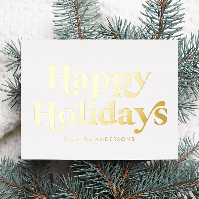 Retro Type Happy Holidays Non-Photo Gold Foil Holiday Postcard (Creator Uploaded)