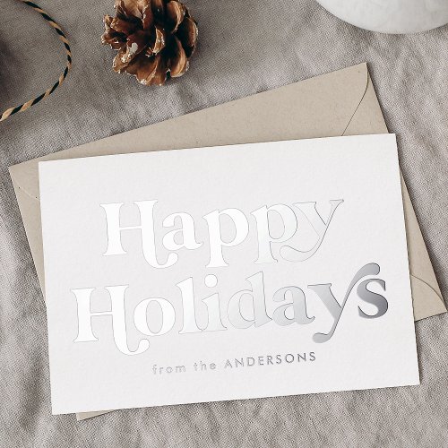 Retro Type Happy Holidays Non_Photo Silver Foil Holiday Card