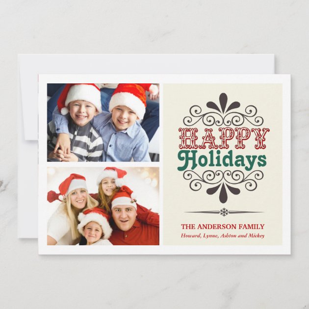 Retro Type Holiday 2-Photo Collage Flat Card