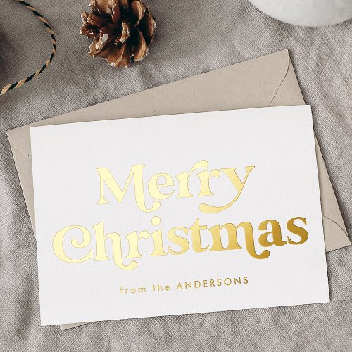Retro Type Merry Christmas Non_Photo Gold Foil Holiday Card