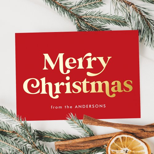 Retro Type Merry Christmas Red and Gold Foil Holiday Card