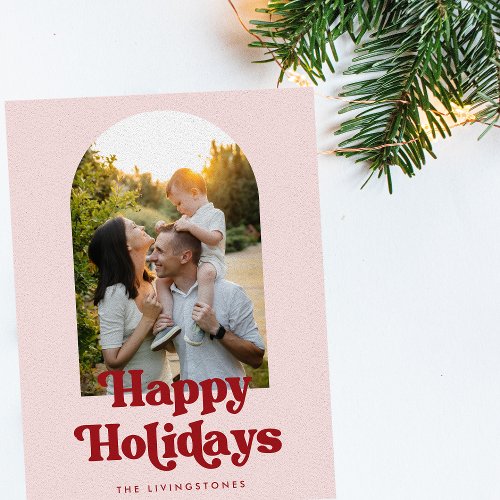 Retro Type Red and Blush Arch Photo   Holiday Card