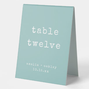 Retro Typewriter Aqua Blue Custom Wedding Number Table Tent