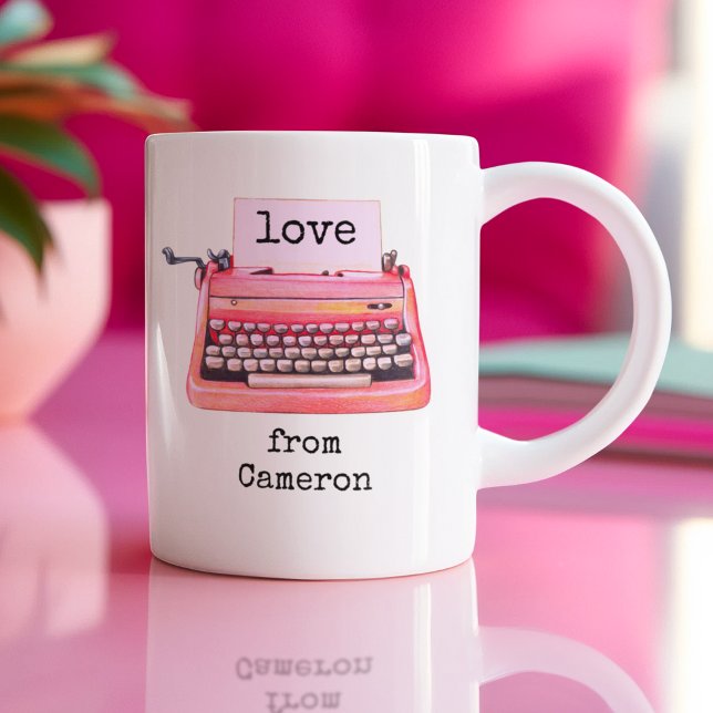 Retro Typewriter Cute Personalized Friendship Coffee Mug (This cute Valentine's Day mug shows our cute retro typewriter typing "love.")