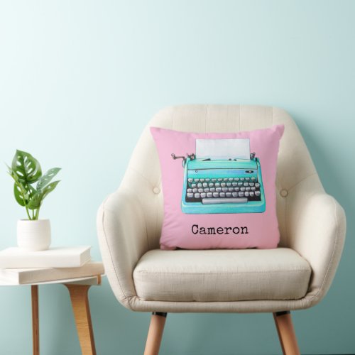 Retro Typewriter Cute Personalized Student Dorm Throw Pillow