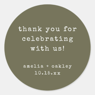 Retro Typewriter Olive Custom Wedding Thank You Classic Round Sticker