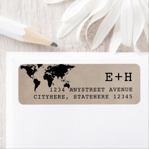 Retro Typewriter on Kraft World Map Return Address Label