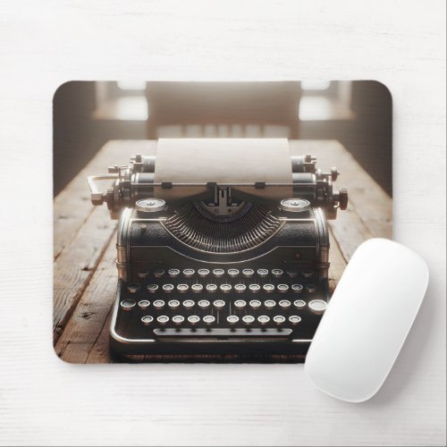 Retro Typewriter On Wood Desk Mouse Pad
