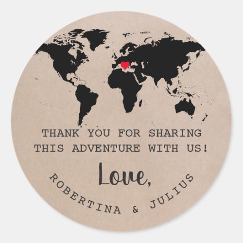 Retro Typewriter World Map Thank You Favor Classic Round Sticker