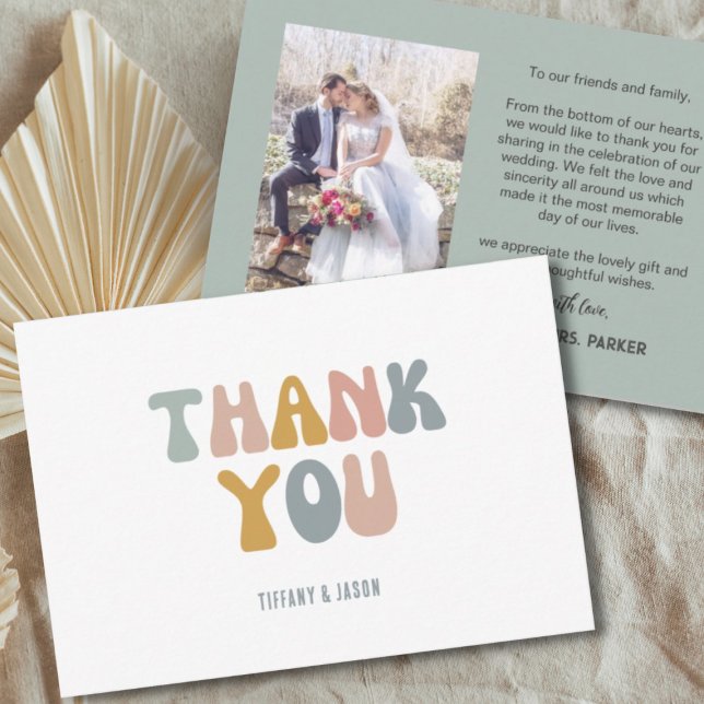 Retro Typography 1 Photo Modern Wedding Thank You  Card (Creator Uploaded)