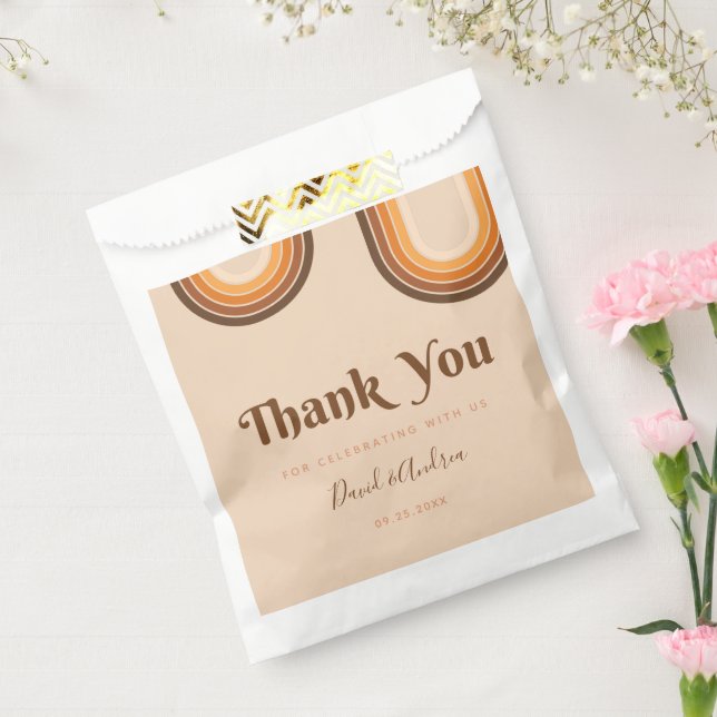 Retro Typography 70s Rainbow Thank You Wedding Fav Favor Bag (Sealed)