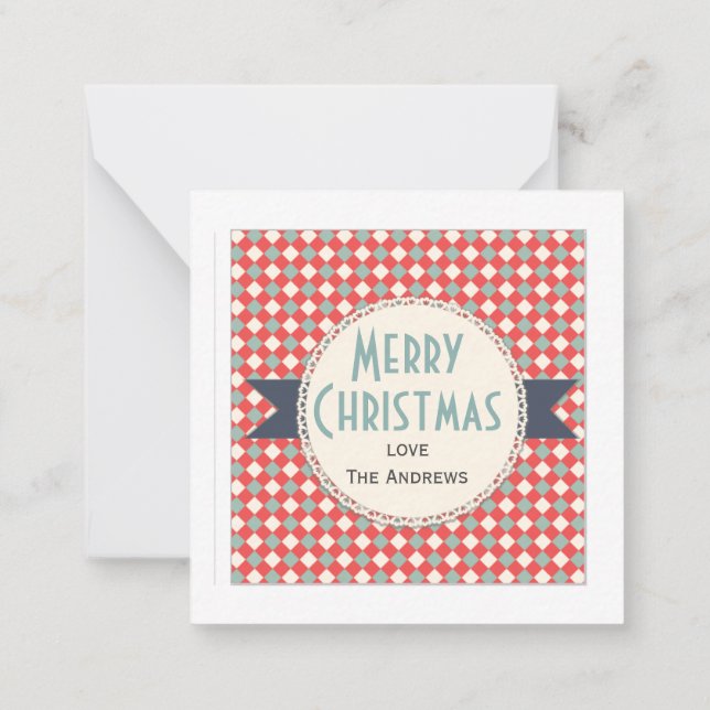 Retro Typography and Pattern Happy Holidays Note Card (Back)