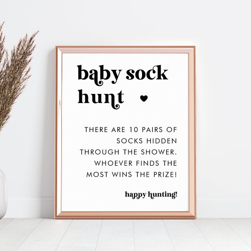 Retro Typography Baby Sock Hunt Baby Shower Sign