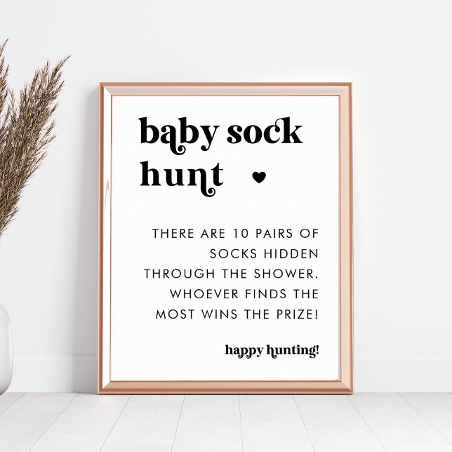 Retro Typography Baby Sock Hunt Baby Shower Sign (Creator Uploaded)
