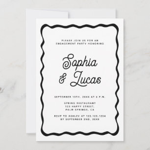 Retro Typography Black And White Engagement Party Invitation