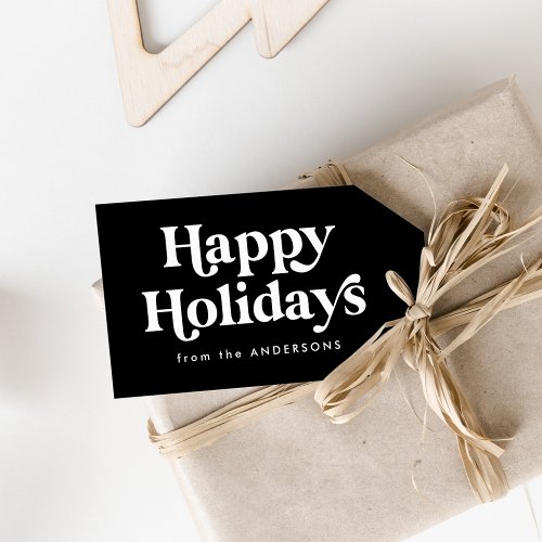 Retro Typography Black and White Happy Holidays Gift Tags