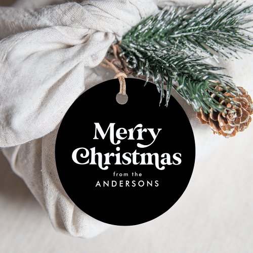 Retro Typography Black and White Merry Christmas Favor Tags