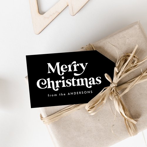 Retro Typography Black and White Merry Christmas Gift Tags