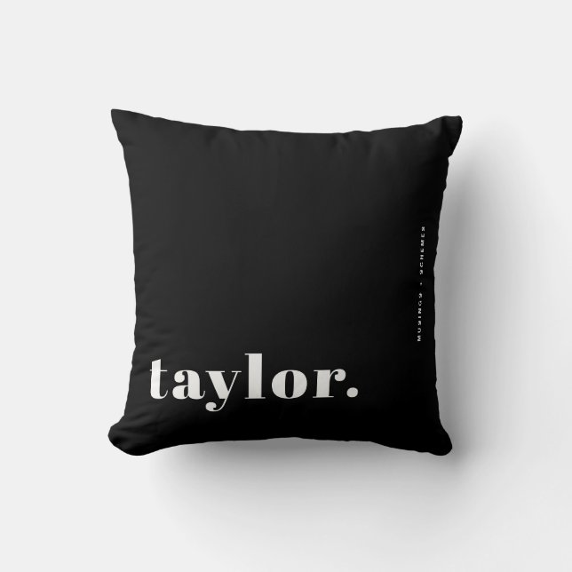 Retro Typography Black and White Personalized Throw Pillow (Front)