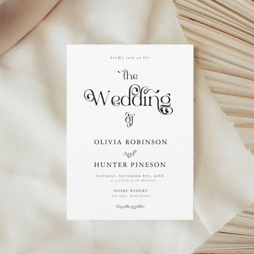 Retro Typography Black and White Wedding Invitation