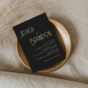 Retro Typography Black Dark Simple Minimalist Real Foil Invitation