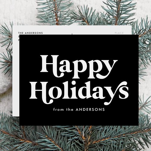 Retro Typography Black Happy Holidays Non_Photo Holiday Postcard