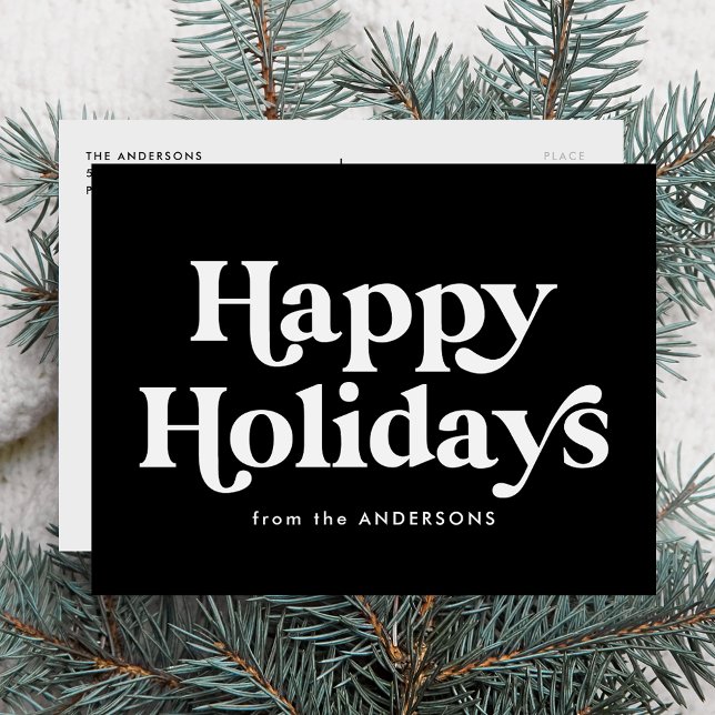 Retro Typography Black Happy Holidays Non-Photo Holiday Postcard (Creator Uploaded)