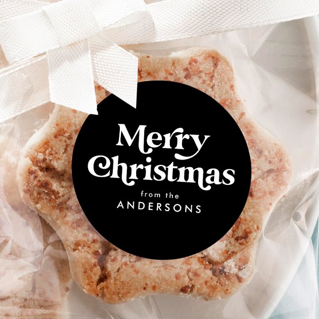 Retro Typography Black Merry Christmas Classic Round Sticker (Creator Uploaded)