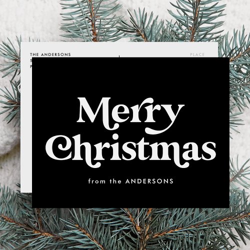 Retro Typography Black Merry Christmas Non_Photo Holiday Postcard