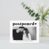 Retro Typography Black Photo Wedding Postponement Announcement Postcard (Standing Front)