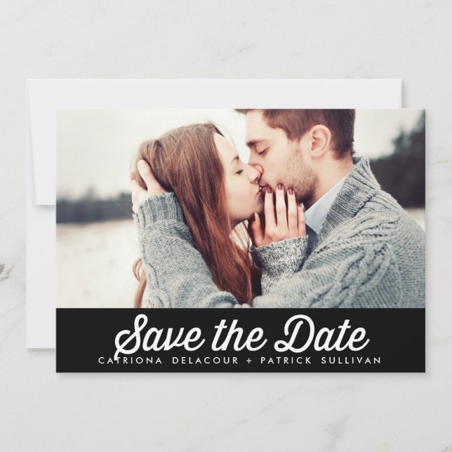 RETRO TYPOGRAPHY BLACK SAVE THE DATE ANNOUNCEMENT (Front)